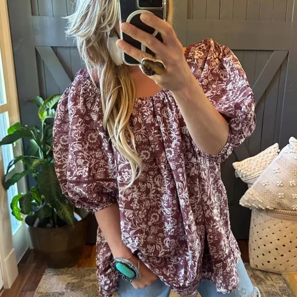 New Cottage Rose Floral Oversized Cotton Tunic Blouse Feminine Top Dress - Picture 3 of 8